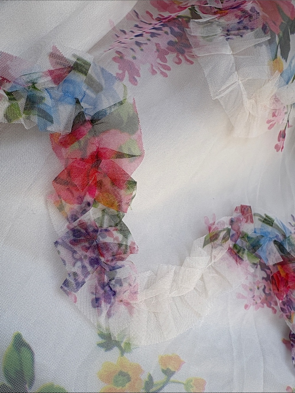 SHEIN Cream Floral Ruffle Tulle Maxi Skirt - Picture 2 of 6